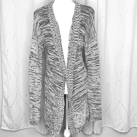 Express Women's Black and White Open-Front Cardigan Sweater - Picture 1 of 3